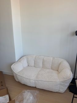 Bungalow Rose 65 Inch Boneless Loveseat, Beige Faux Fur Bean Bag Sofa, Brand New