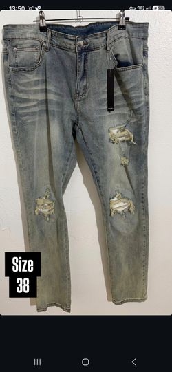 AMIRI LIGHT BLUE DISTRESSED RIPPED DENIM JEANS NEW COLLECTION