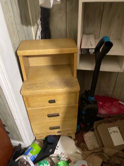 Wood Nightstand with Drawers and Shelf