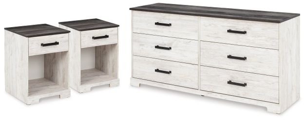 Shawburn Whitewash/Charcoal Gray Dresser and 2 Nightstands