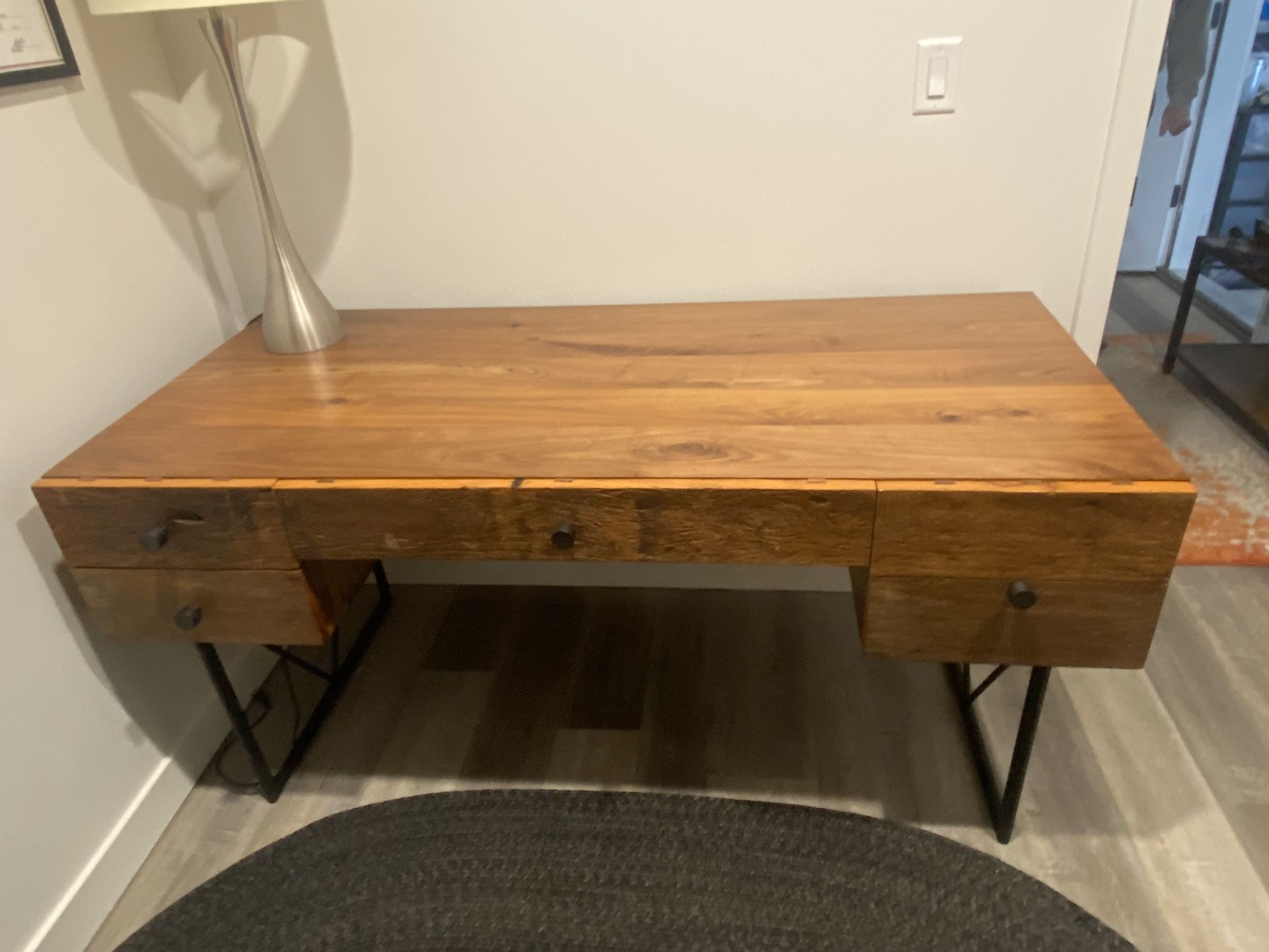 Crate And Barrel Atwood Desk Wooden Black Steel Base