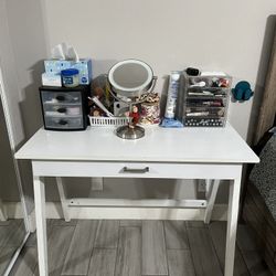 White Wood Makeup Beauty Desk With Drawer Table Mesa