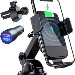 Wireless Car Charger, CTYBB Qi Auto-Clamping Air Vent Dashboard Car Phone Holder & QC3.0 Car Charger, 10W Compatible for Galaxy S10/S10+/S9,Charging f