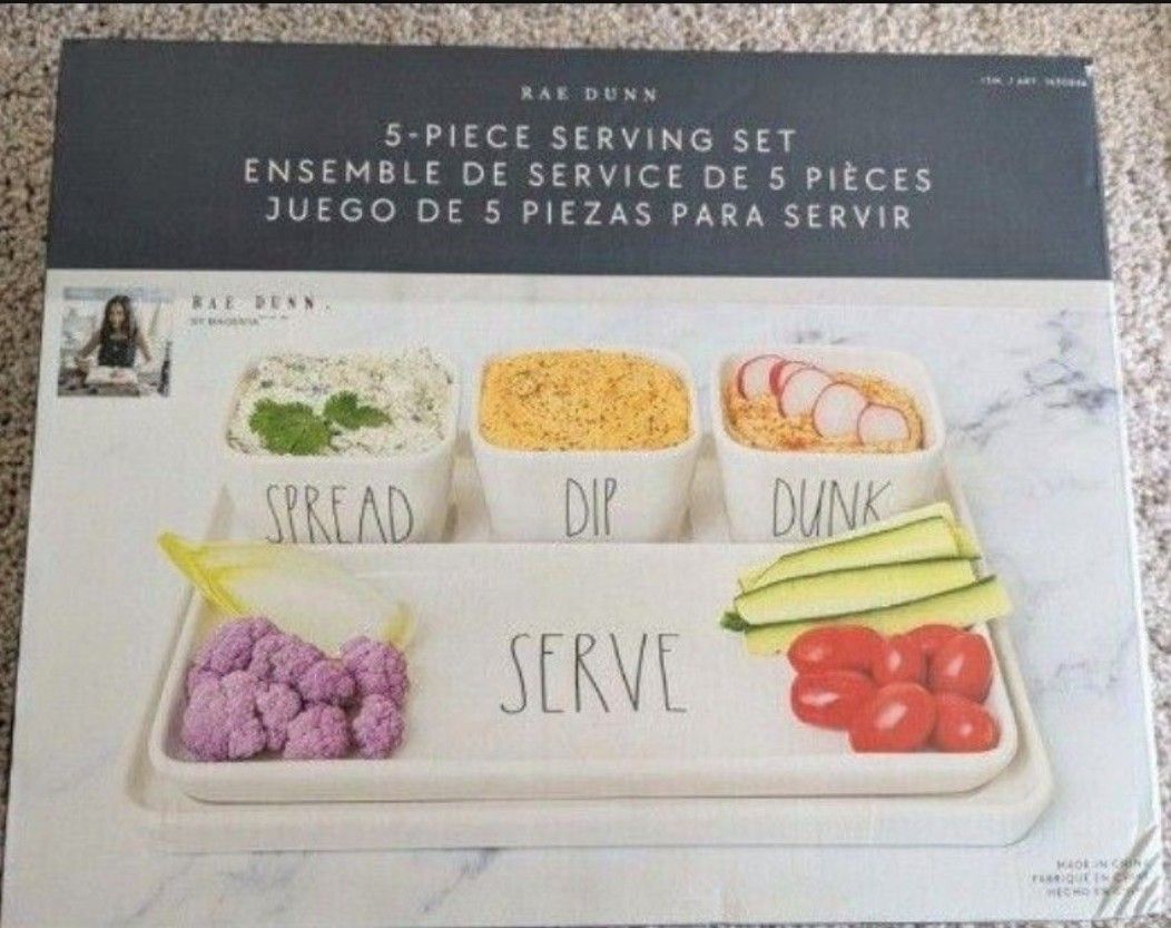 New Rae Dunn 5 Piece Serving Set
Veggies and dip tray