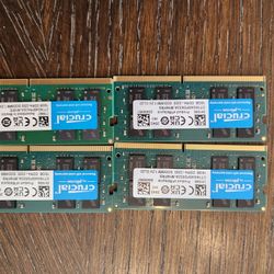 FOUR STICKS OF Crucial 16GB Single DDR4 3200 MT/S (PC4-25600) CL22 DR X8 Unbuffered SODIMM 260-Pin Memory - CT16G4SFD832A