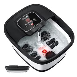 Collapsible Foot Spa with Heat, Bubble, Red Light, and Temperature Control, Foot Bath Massager with 8 Shiatsu Massage Rollers, Pedicure Foot Spa