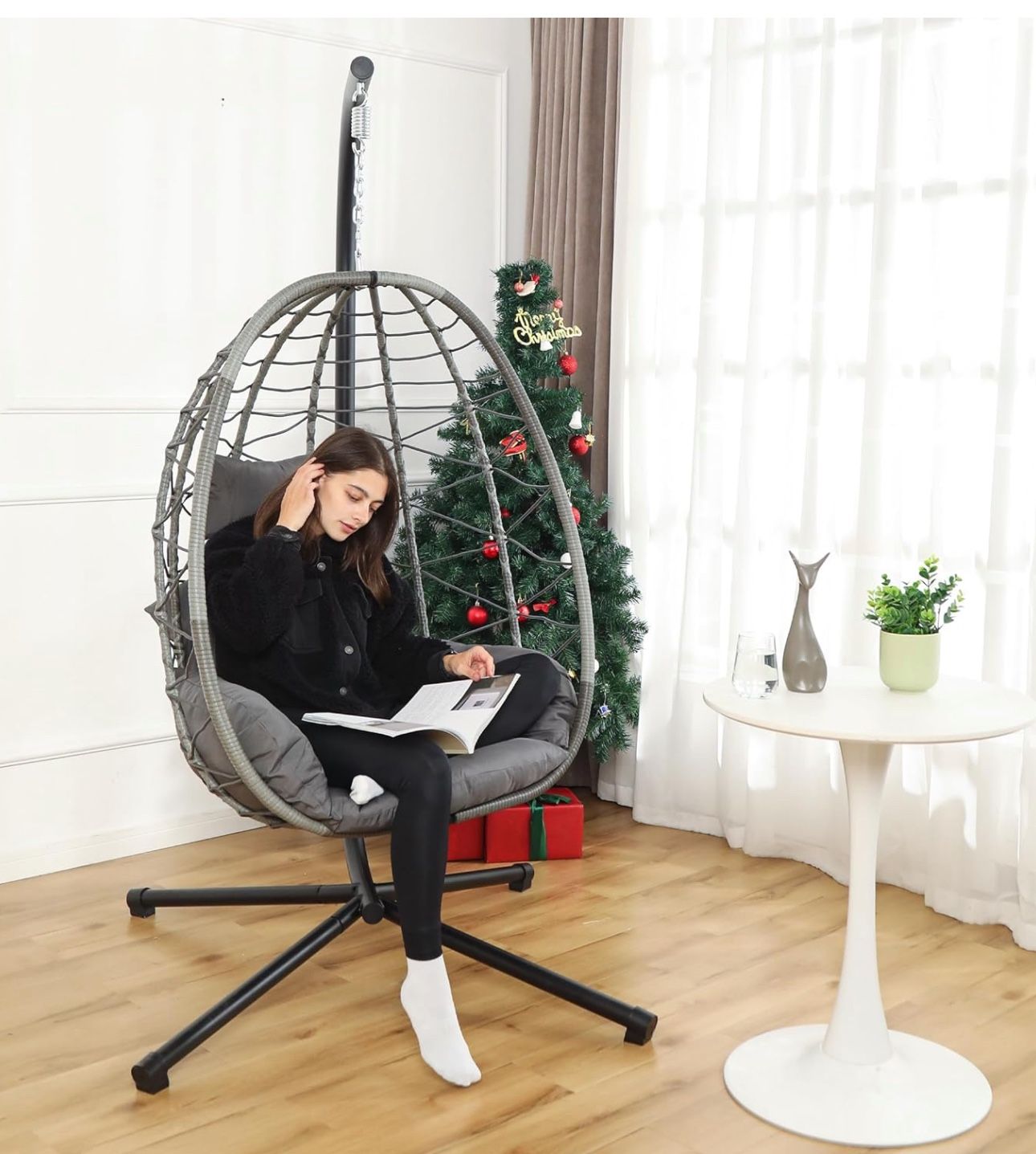 DoubleTT Egg Chair with Stand, Swing Chair Hanging Chair Nest Basket, UV Resistant