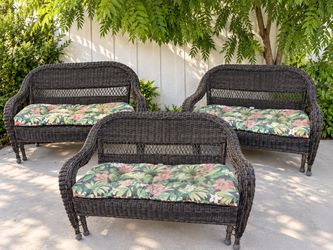 Set of 3 Wicker Outdoor Loveseat Benches
