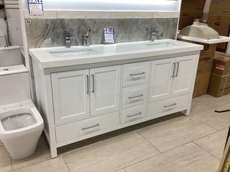 72" Double Sink Bathroom Vanity with Quartz Top fully assembled Softclose drawers doors ready for pick up today