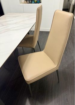 4 Leather Mara Satin Nicked Leg Dining Chairs