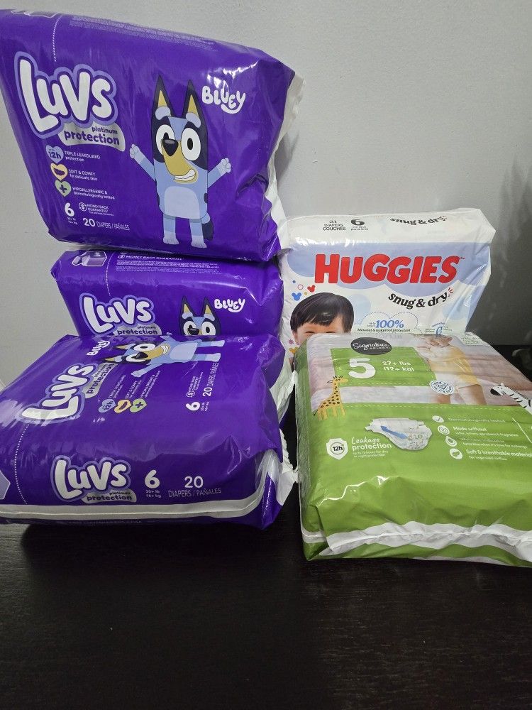 Luvs & Huggies Diapers - Size 6 & 5