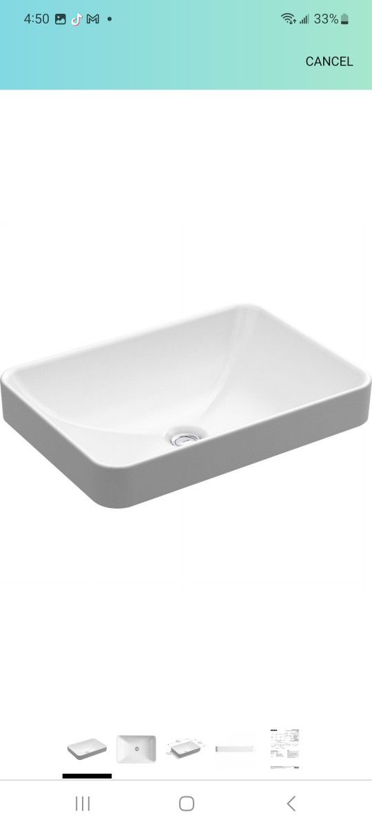 KOHLER 5373-0 Vox Rectangle Vessel Bathroom Sink, Vitreous China¬†, 22-5/8" W X 16-1/8"L, White