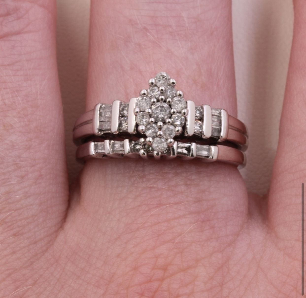 1/2 Carat Diamond 10K White Gold Bridal Engagement Wedding Ring Set Women’s New
