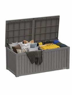 EAST OAK OUTDOOR STORAGE BOX, 150 GALLON DECK BOX, LARGE RESIN STORAGE - GRAY