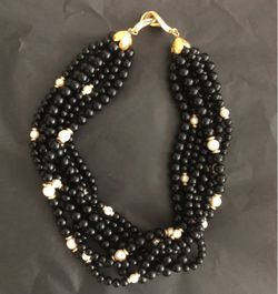 Black Onyx, white pearls and golden beads choker necklace $20