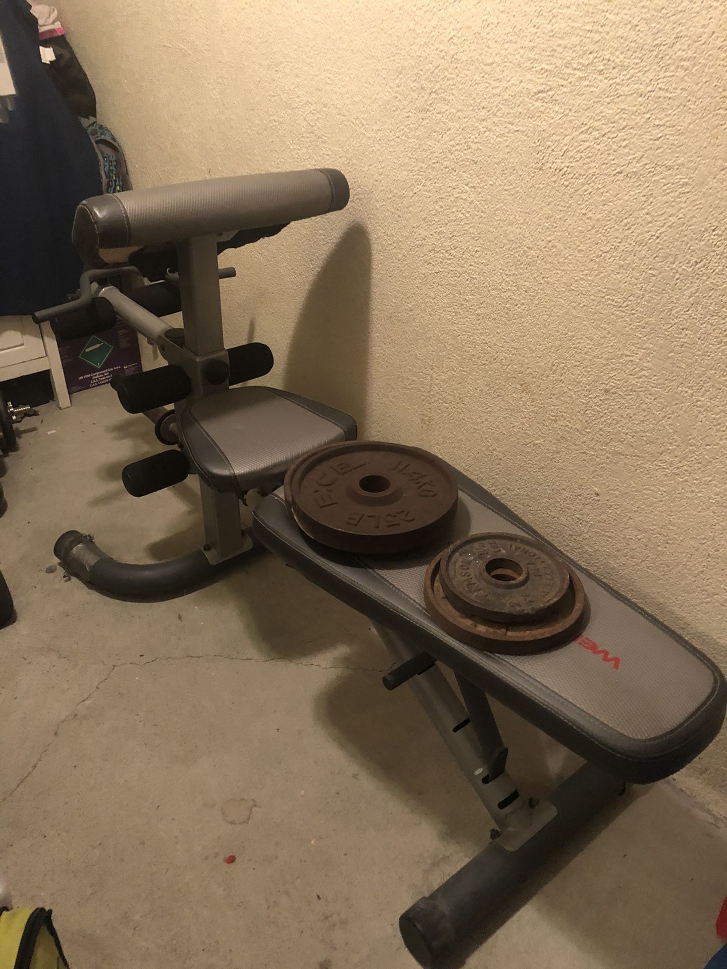 Work out bench/dumbbells and bar. Yes it is available and it’s 140$ and cannot go lower sorry. Thank you.