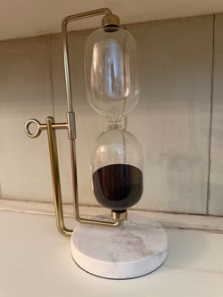 Target Modern Black Sand Hourglass Brass Tone Frame White Marble Base Home Decor