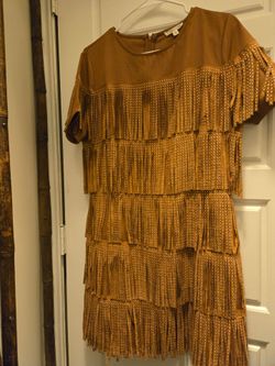 Brown Studded Fringe Mini Dress