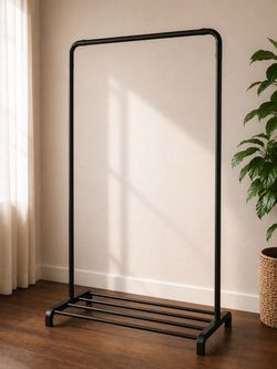 Black Metal Freestanding Clothes Rack with Bottom Shelf