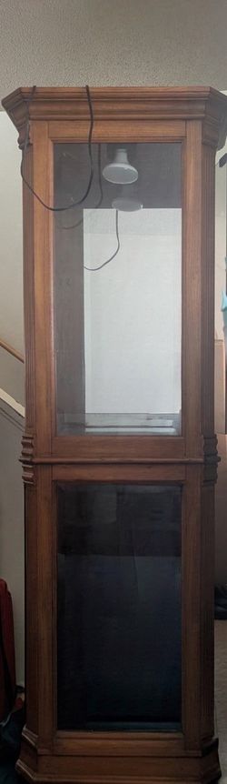 Tall Wooden Curio W/ Glass Cabinet