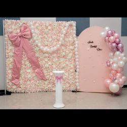 Flower Backdrop With Pedestal, Arch, Bow 