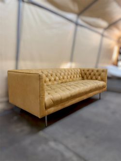 West Elm Modern Chesterfield Leather Sofa Delivery Available