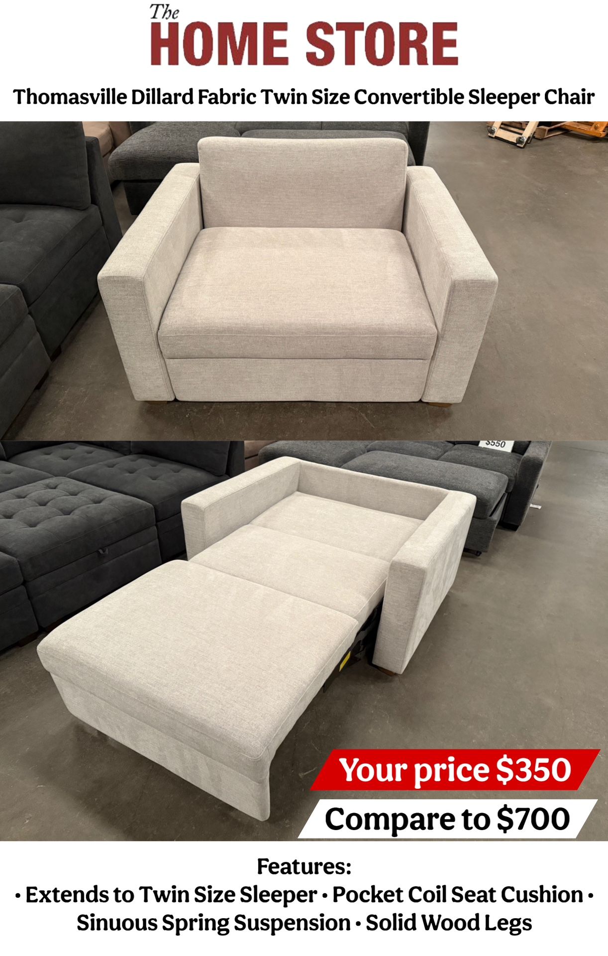 Thomasville Dillard Fabric Twin Size Convertible Sleeper Chair