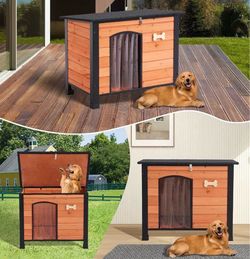 Outdoor Dog House, 31" Indoor Outdoor Doghouse Puppy Shelter Dog House with Iron Frame,Anti-Bite Design Dog Home for Small Medium Dogs