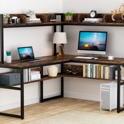 65" L Shaped Double Hutch With 22" Extra Deep Desk Space
