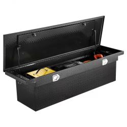 180]Crossover Truck Tool Box, 71x27x18 In, Heavy Duty Aluminum Toolbox with Diamond Texture, Pick Up Truck Bed RV Trailer Toolbox, Waterproof Storage 
