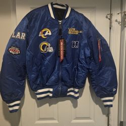 Alpha industries new era la rams Bomber Sz L NWT