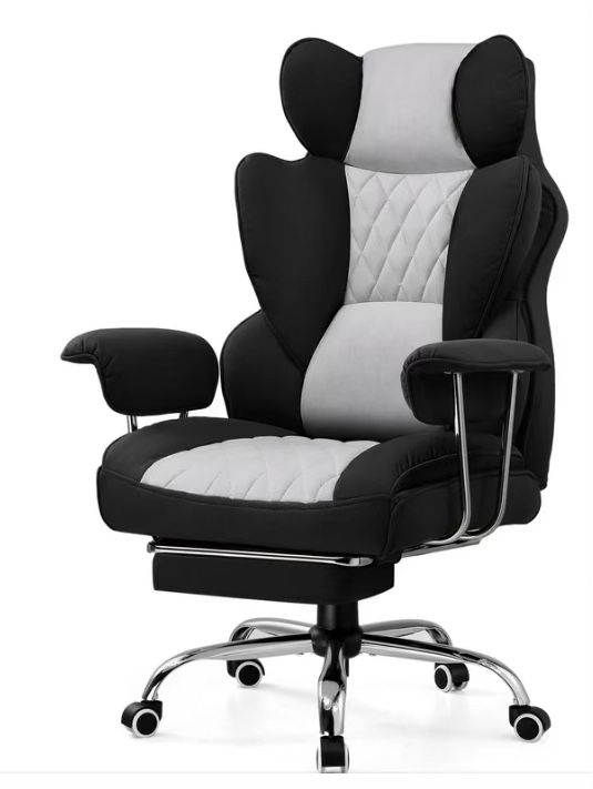 GTRACING Gaming Chair Ergonomic Executive Cozy Fabric Office Chair with Footrest, Black&Gray