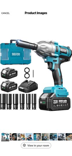 Seesii Impact Wrench 665 FT-LBS(900N.m) 3300IPM 1/2 Impact Gun High Torque Electric Impact Driver Cordless Impact Wrench with 21V 2x4.0Ah Battery 6 So