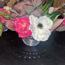 Silk Floral arrangements in mini disco ball vases  4 