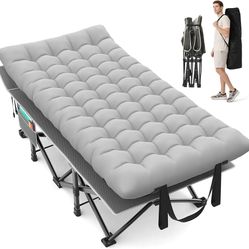 Suteck 32" XXL Folding Camping Cot, 900LBS Heavy Duty Sleeping Cots With Pillow Mattress & Carry Bag, 1200D Double-Layer Oxford Fabric Port