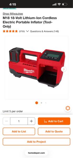 Quotes Lists /Inflators/Milwaukee Inflators Customers Also Viewed M12 12-Volt Lithium-Ion Cordless Electric Portable Inflator (Tool-Only) MilwaukeeM12