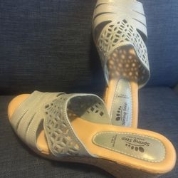  Baby Blue Spring Step Wedge/Platform Sandal With 3in Heel