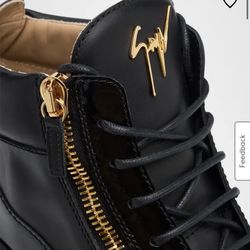 Giuseppe Zanotti Black Leather Gold Strap High Top Sneakers Size 45 (US 12)