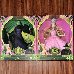 New* Wicked Universal Movie: Deluxe Elphaba & Glinda Dolls w/Accessories Mattel