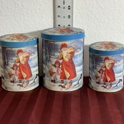 Vintage Set of 3 Christmas Santa Nesting Tins. 