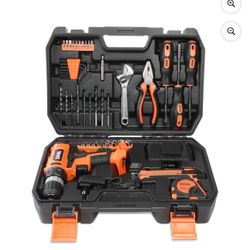 DNA Motoring TOOLS-00020 DNA MOTORING Orange 46 Pcs 18V 1300mAh Battery Cordless Drill Combinaton Tool Set Home Hand Repair Kit