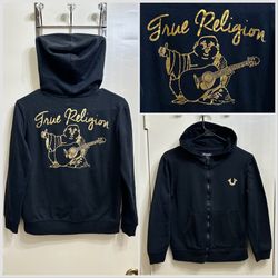True Religion Metallic Gold Buddha Full Zip Hoodie Size Large