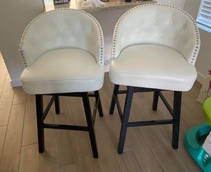 2 white leather barstools — like new