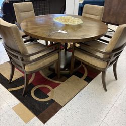 Gold & Wood Round Dining Table w/4 Chairs