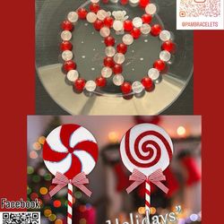 Handmade Red and White Lollipop Beaded Bracelet $15@1