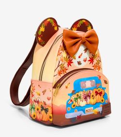 ​Disney Loungefly Fall Harvest Mickey & Minnie Pumpkin Truck Mini Backpack