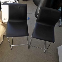 Ikea - Modern Black Bar Stools – Set of 2 (Leather / Chrome Base)