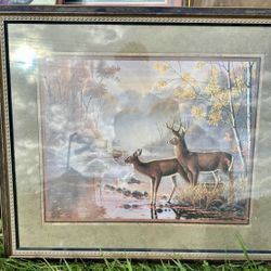 Home Interior Vintage Peaceful Deer Framed Picture 