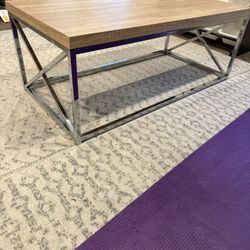 Light Wood Coffee Table with Metal Base