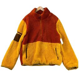Stoic Mens MTN Pullover 1/2 Zip Sherpa Rust Yellow Fleece Sweatshirt Jacket Sz L